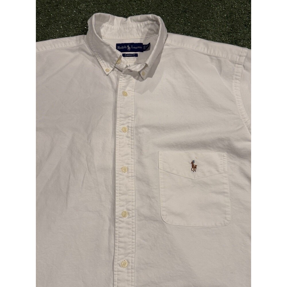 Vtg Ralph Lauren Shirt Men's XLT Tall White Short Sleeve Button Down Classic Fit